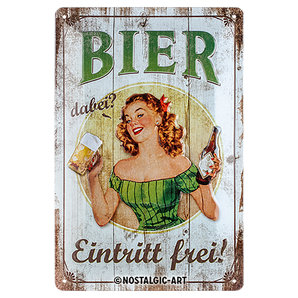 Blechschild Bier dabei- Eintritt Frei! 20 x 30 cm Nostalgic Art