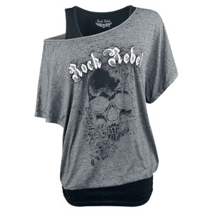 Rock Rebel Heart Rules Damen T-Shirt Grau Schwarz